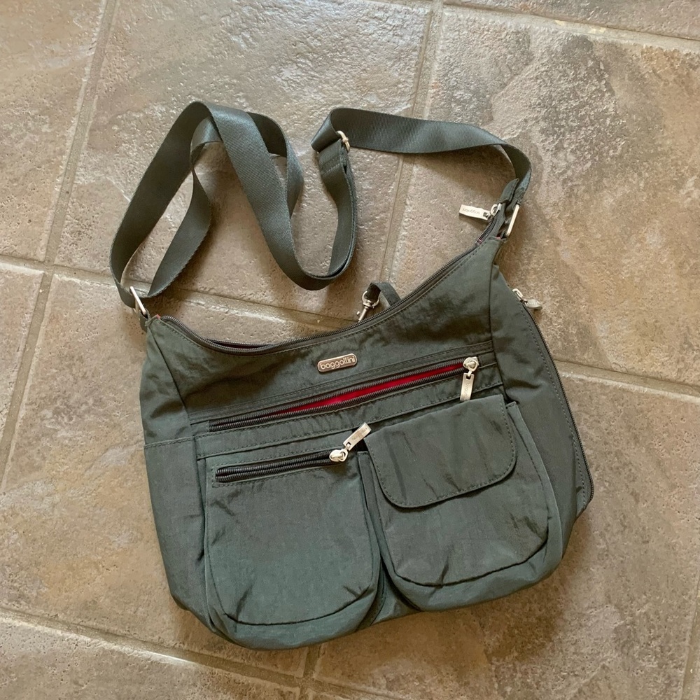 Baggallini Olive Green Crossbody Bag with Red Accent